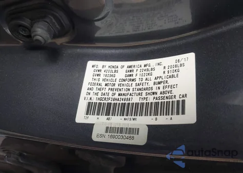 2017 Honda Accord Lx from USA, damaged, VIN 1HGCR2F38HA248987